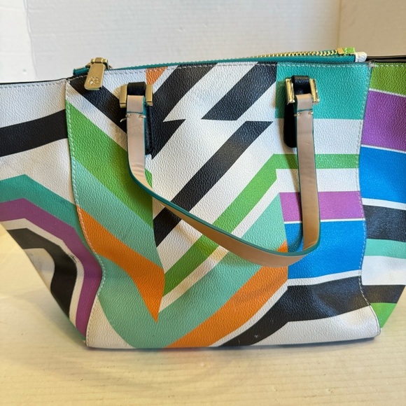 Trina Turk Women’s Multi Color Geo Purse Pocketbook Bag Tote Handbag PVC - Picture 10 of 16